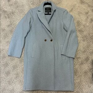 J. Crew Sky Blue Double-Breasted Coat. Italian Boiled Wool. Size 10.